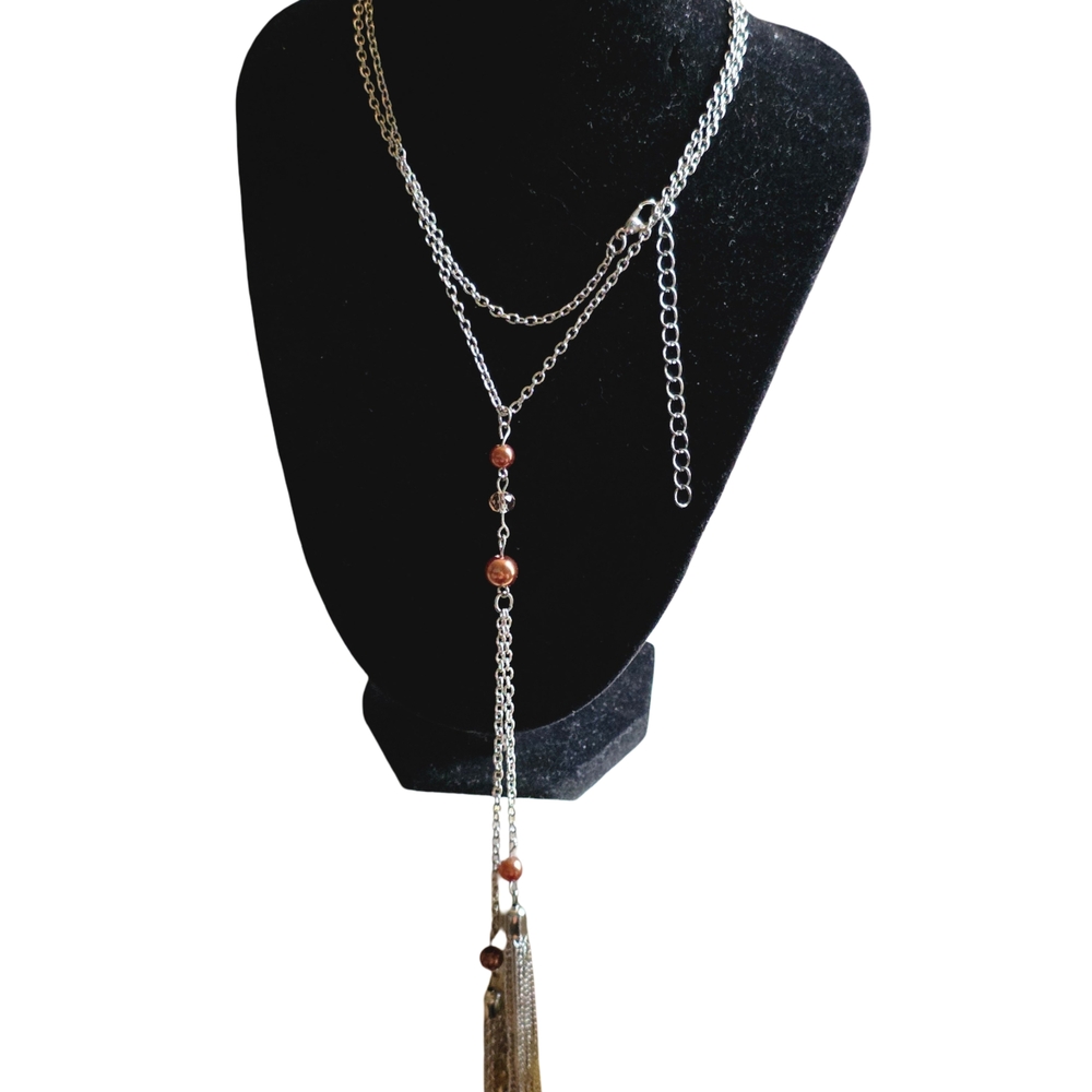 Elegant Silver and Brown Beaded Necklace